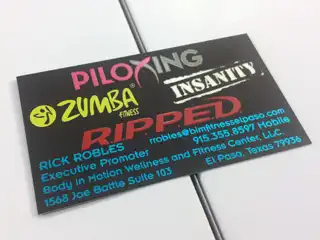 Back of a custom Body in Motion business card