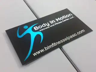 Front of a custom Body in Motion business card