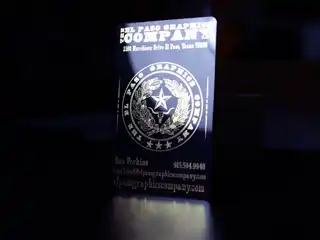 Back of an El Paso Graphics Company CR-80 plastic business card