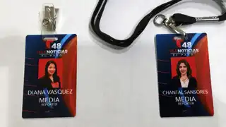 Printed CR-80 press credentials for Telenoticias media personnel