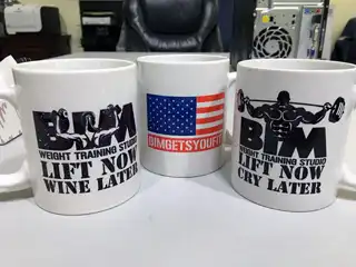 Custom Body in Motion sublimation coffee cups