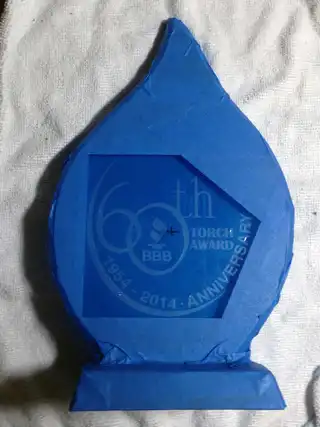 Better Business Bureau 60th-anniversary glass etching — view 1