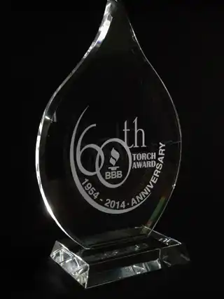 Better Business Bureau 60th-anniversary glass etching — view 3