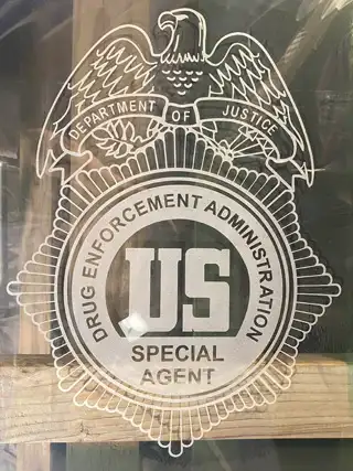 Second view of completed DEA shield glass etching