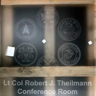 Detail view of Joint Task Force North glass etching