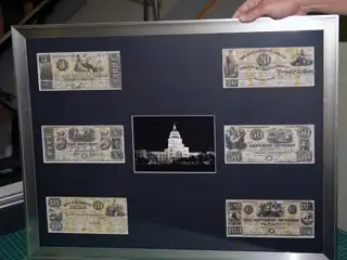 Historic Texas currency in a custom-matted presentation frame