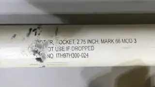 Recovered Hydra 70 practice rocket motor with original markings before restoration