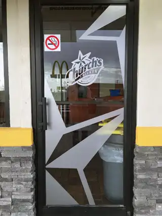 Church’s Chicken frosted window graphics, view 3