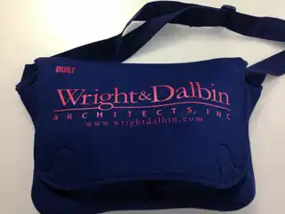 Exterior of a custom-branded laptop bag